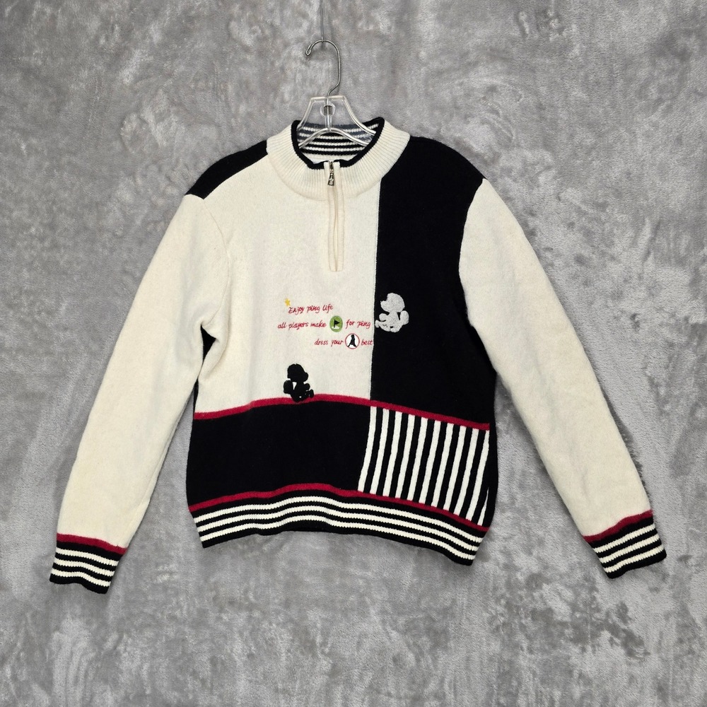 Ping Golf Quarter Zip Sweater Womens L 100 White Black Colorblock‎ Embroidered